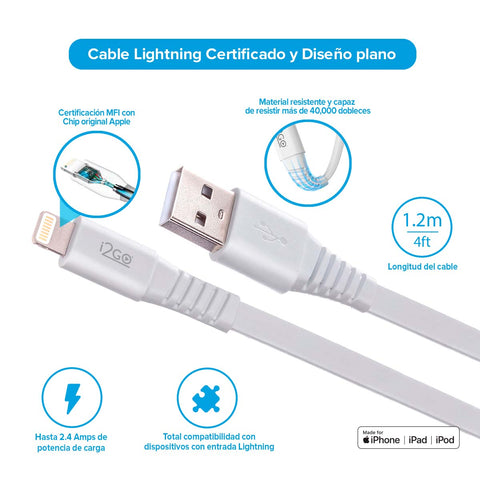 Cable USB-A a Lightning MFI 1.2m