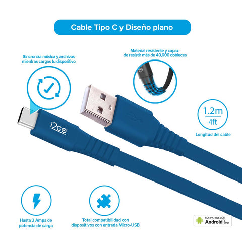 Cable USB-A a USB-C 3A 1.2m