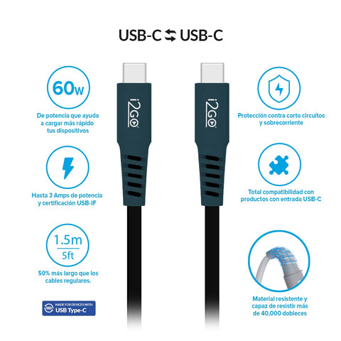 Cable USB-C a USB-C 60W 1.5m Negro