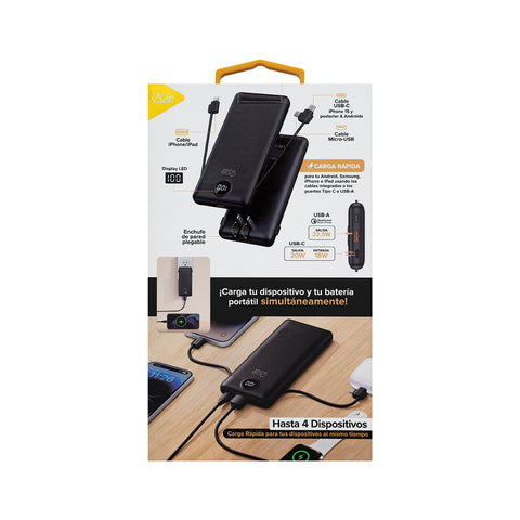 Batería Portátil con Cables y Enchufe 10000mAh